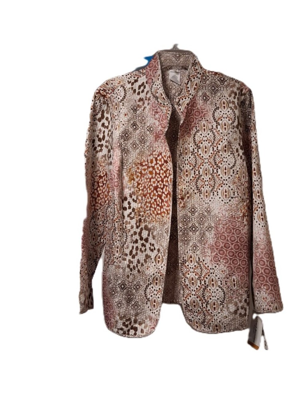 Alfred Dunner Quilted‎ Open Front Lightweight Jacket Pink Brown sz 16 NWT